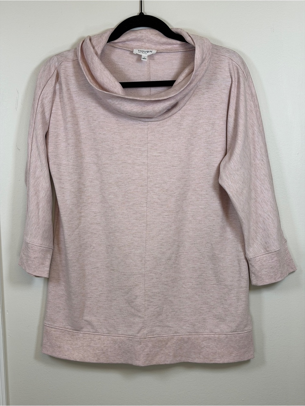 Haven Well Within Cowl Neck Pullover Top Blush Pink 3/4 Sleeve Tunic Small